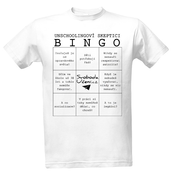 Tričko s potiskem Unschooling bingo (M)